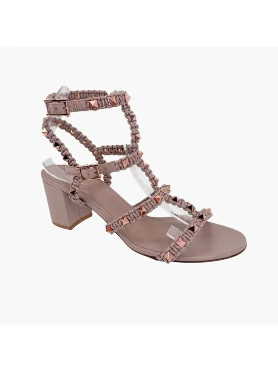 Valentino Garavani Rockstud Braided Caged Block Heel Sandals Beige Size 40 US 10 - Picture 9 of 15